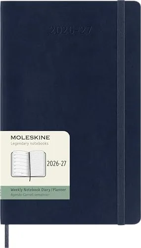 Moleskine Agenda Semanal 2026 2027 - Agenda de 18 meses con espacio para notas, tapa blanda y cierre elástico, color azul zafiro, formato Large 13 x 21 cm