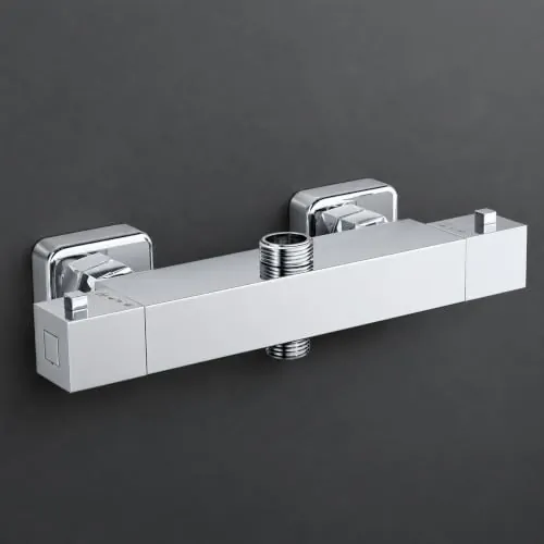 MORADO Grifo Termostatico Ducha, Grifo Ducha Termostatico de 2 Salidas, Salida Superior 3/4" BSP(26.4mm) y Salida Inferior 1/2" BSP(21mm), Forma Cuadrada, Latón, Acabado Cromado