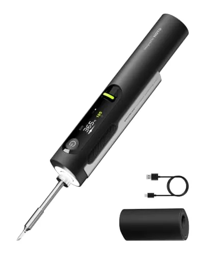 HOTO SNAPBLOQ™ I-A06, soldador de estaño inalámbrico | Mini soldador de estaño profesional, 400 °F en 3 s, 200-840 °F, 140 W/60 W, LCD, USB-C