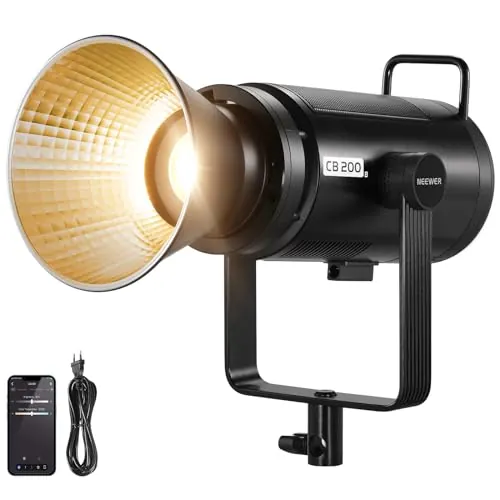 NEEWER CB200B 210W Luz Video LED 2,4G/App Control Iluminacion Video Continua COB Foco Lampara Bi Color Bowens Mount 90000Lux/1m 2700K-6500K CRI/TLCI 97+ 12 Efectos para Estudio Fotografia