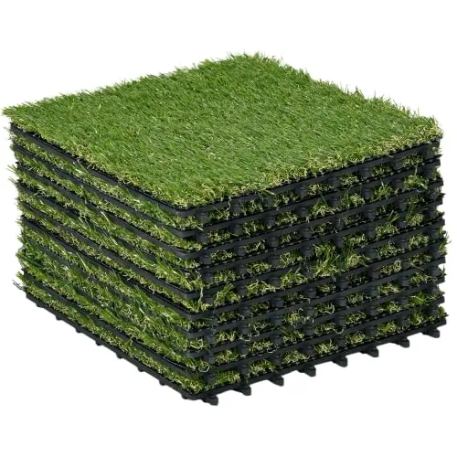 Outsunny Césped Artificial Anti-UV de 10 Piezas 30x30 cm Verde Oscuro