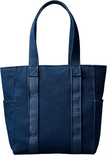 Calvin Klein Tote bag Mujer Webbing Strap Canvas grande, Azul (Ensign Blue), Talla Única