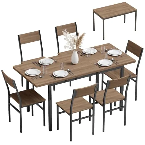 HOMCOM Conjunto de Mesa y 6 Sillas de Comedor de 7 Piezas Mesa 120-160 cm