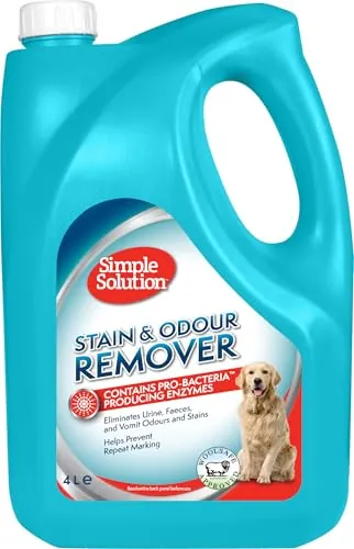 Simple Solution Removedor de Manchas y Olores para Perros, Limpiador Enzimático con Poder Limpiador Pro-Bacterias - 4 litros