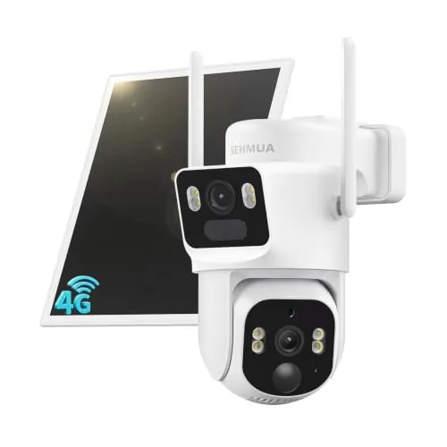 SEHMUA Cámara 4G Exterior Solar con Tarjeta Sim（Doble Lente） 2K+2K