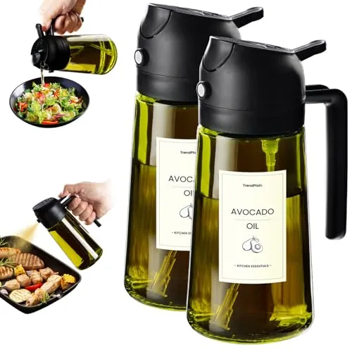 TrendPlain Pulverizador Aceite Spray 470ml - 2 en 1 Spray Aceite Cocina, Dispensadora para Freidora de Aire, Ensaladas, Vinagre y Accesorios Cocina (2 unidad, 2 Negro - 1)
