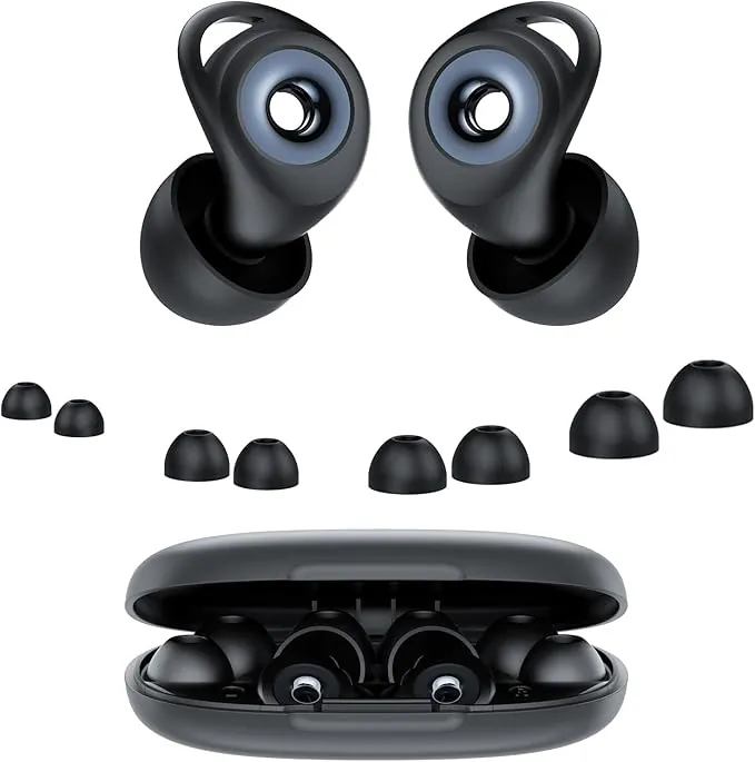 Tapones Oidos Ruido Dormir, Cancelación de Ruido de 45 dB, Tapones Oidos Rreutilizables de Silicona Blanda, 4 Tamaños (XS/S/M/L), Tapones Adecuados para Dormir, Viajar, Concentrarse o Concierto, Negro