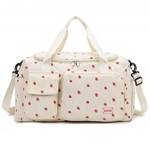 Bolsa Deporte Mujer, Bolsa de Viaje con Compartimento Zapatos y Compartimento Mojado, Bolsas de Fin de Semana, 20-35L (Beige)