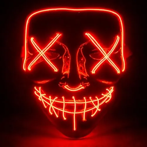 Máscara de terror LED rojo - como de Purge con 3 efectos de luz, controlable, para Halloween como disfraz para hombres y mujeres