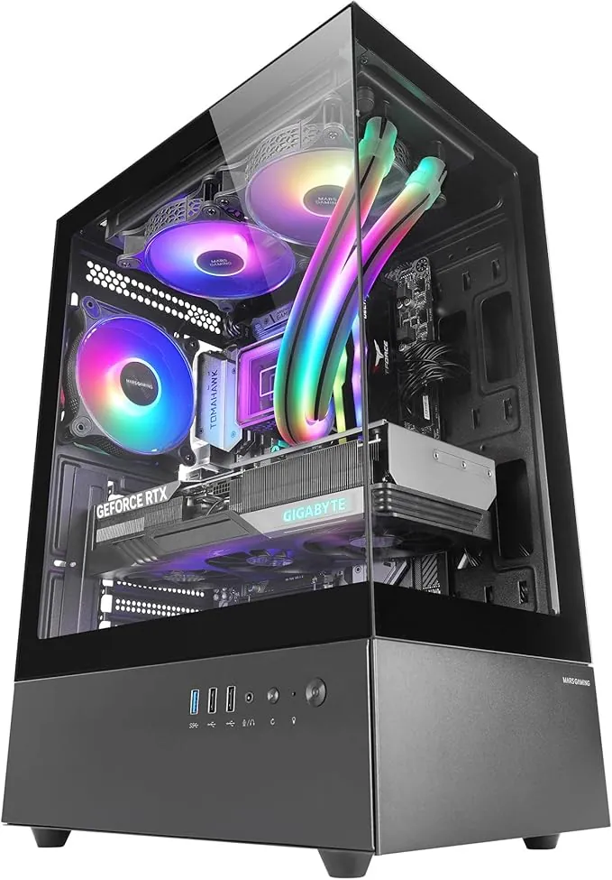 Mars Gaming MC-XO, Caja Gaming ATX, Doble Cristal Templado Continuo, Ventilador FRGB 120mm, Sistema de Refrigeración SIDECOOL, Semitorre PC con Diseño de Doble Cámara, Amplia Capacidad Interna, Negro