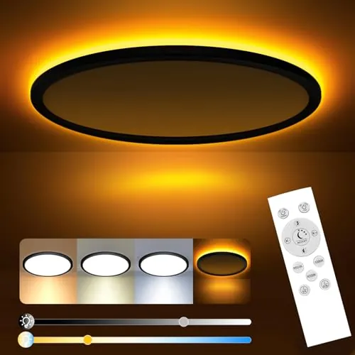 slochi lampara techo, 24W 2800LM plafon led techo, panel plano regulable con mando a distancia, Luz Nocturna Regulable 1800K, 3000K-6500K Lámpara de techo Slim salon, dormitorio, cocina，guardería