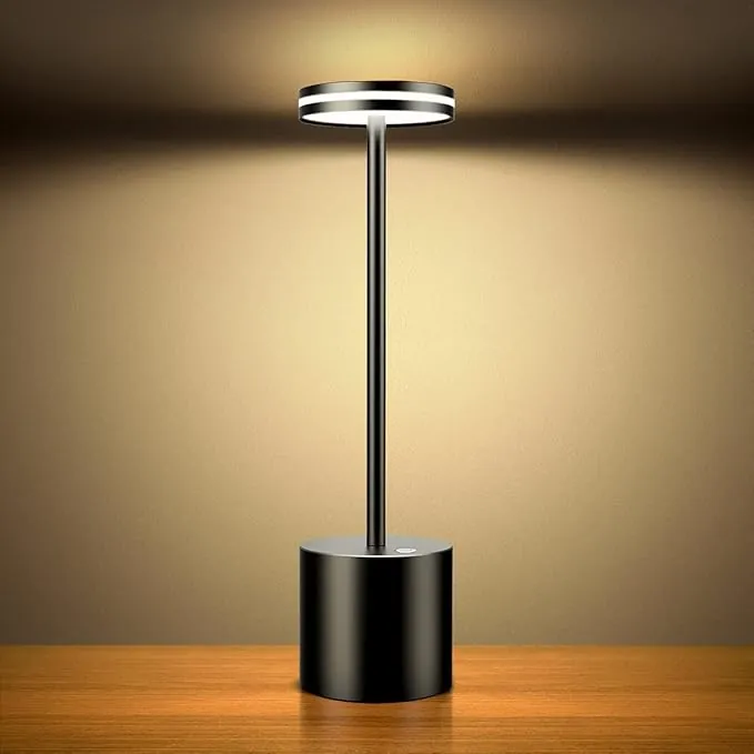Hapfish Lampara de Mesa LED Recargable Inalambrica, 5000mAh Lamparas Portatil Bateria Sin Cable, Lámpara Escritorio USB, 3 modos de color, Para Exterior, Mesilla, Restaurante, Jardin, Mesita– Negro
