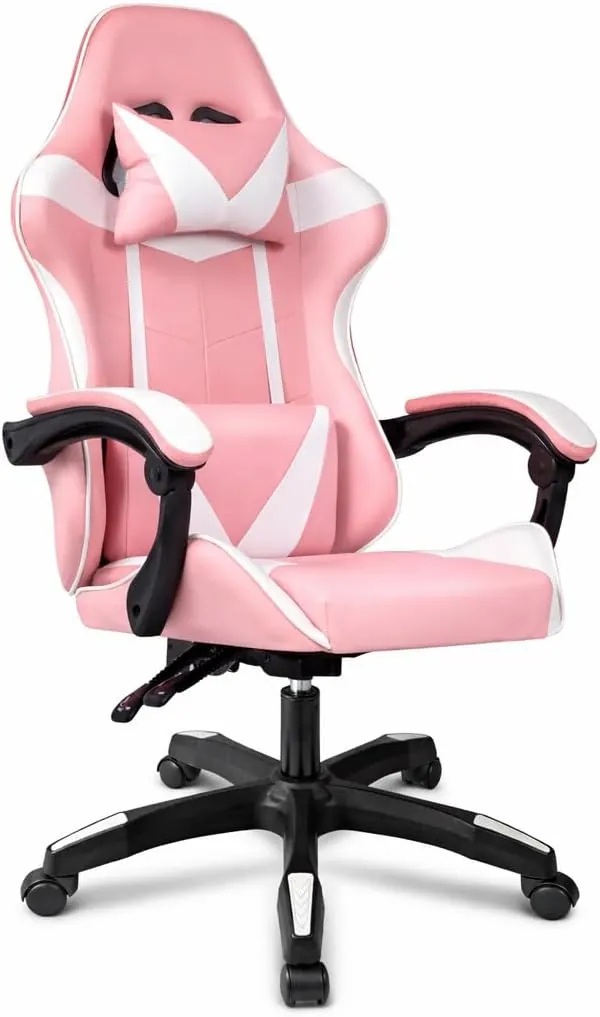 Silla Gaming Ergonómica Reclinable con Cojín Lumbar y Cervical | Altura Ajustable, Reposabrazos Acolchados, Ruedas 360° | Ideal para Oficina, Escritorio, Teletrabajo, Estudio, Juego, Ordenador