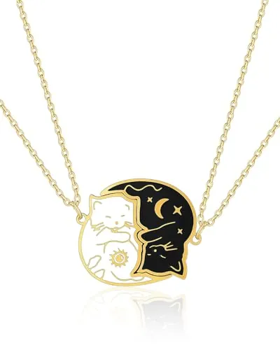 LEEQBCR 2 piezas Mejores amigos,gato a juego collar colgante niñas acero inoxidable gato amistad collar BFF, hermanas colgante collar amistad joyería regalo, para amantes,amigos
