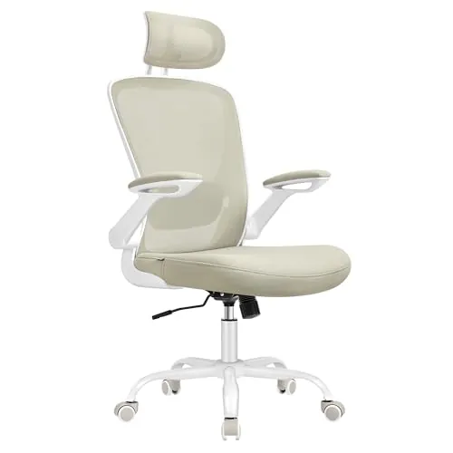 SONGMICS Silla de Oficina, de Malla, Ergonómica, Soporte Lumbar, con Reposacabezas