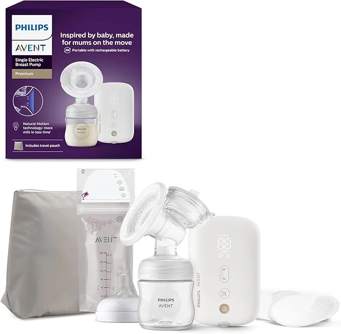 Philips Avent extractor de leche eléctrico sencillo, potencia hospitalaria, motor recargable y silencioso para una experiencia discreta en cualquier lugar, bolsa de viaje, modelo SCF396/31