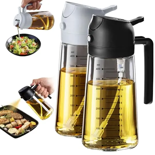 TrendPlain Pulverizador Aceite Spray 470ml - 2 en 1 Spray Aceite Cocina, Dispensadora para Freidora de Aire, Ensaladas, Vinagre y Accesorios Cocina (2 unidad, Negro y Ceniza)