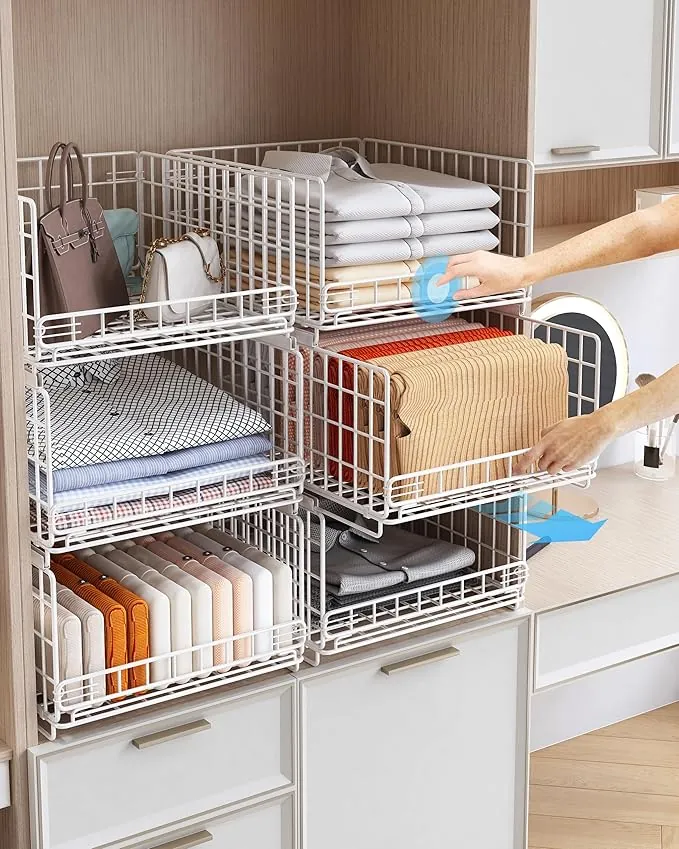 UMDONX Organizador Armario- Organizador de Armario de 6 Piezas-con Apilable Separadores Armario Metal(Blanco)