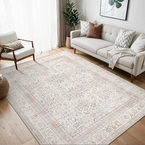BEIMO Alfombra Salón Vintage, Alfombras Dormitorio, Alfombra Estival de Salón Antideslizante Lavable, Grande Alfombras Salón de Pelo Corto para Salón, Rosado, 200x290cm