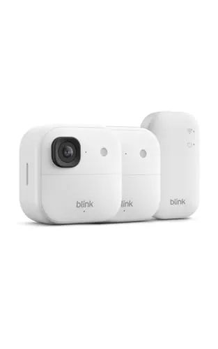 Cámara exterior 2K+ Blink (última generación) — cámara de seguridad inteligente inalámbrica, resolución de vídeo 2K, módulo de sincronización básico Incluido: sistema de 2 cámaras, Blanco