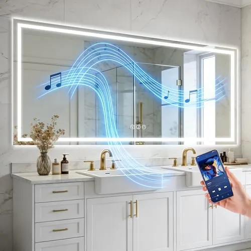 Ratsamee Bluetooth Espejo Baño con Luz 80x180cm, Espejos de Baño con LED con Antivaho, Regulable, 3 Colores Luz, Función Memoria