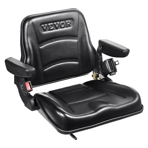 VEVOR Asiento de Carretilla Elevadora Universal Asiento de Tractor Plegable Respaldo de Ángulo Ajustable Micro Interruptor Cinturón de Seguridad Reposabrazos Ranura Extendida 160-340mm para Excavadora