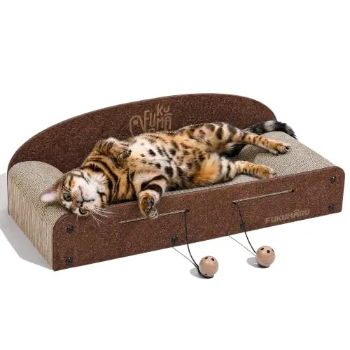 FUKUMARU Rascador para Gatos 66 cm, De Fieltro Cartón Ondulado Reciclable con Pelota de Juguete，Color Caramelo，Talla Grande