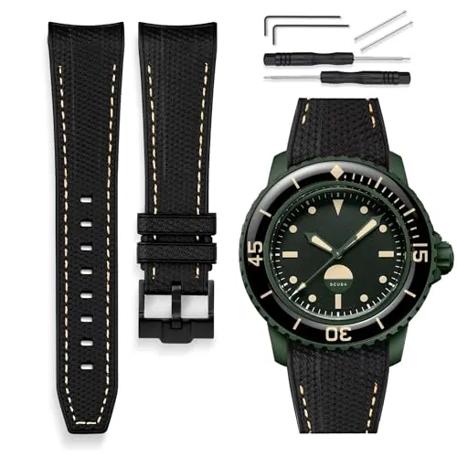 HORACE Correa de reloj de 22 mm en Silicona Líquida – Compatible con Blancpain x Swatch Scuba Fifty Fathoms – Kit de montaje incluido (Negro - Costura Beige Abyss)