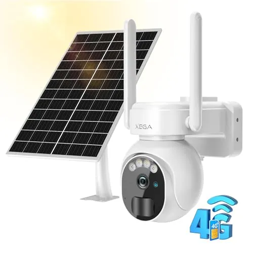 Xega 4G LTE Cámara Vigilancia Exterior con Tarjeta SIM 2K HD Cámara de Seguridad Solar Inalámbrica con Batería PTZ 355°/90° Visión Nocturna Detección De Movimiento Audio Bidireccional