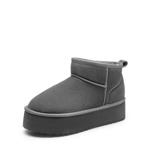 DREAM PAIRS Botas Nieve Plataforma Fuzzy,Gris,38.5