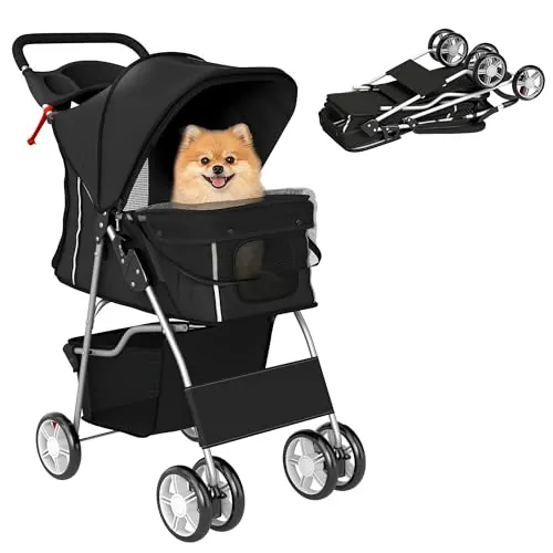 PawHut Carrito para Perros Gatos Plegable hasta 10 kg 77x44x102 cm Negro