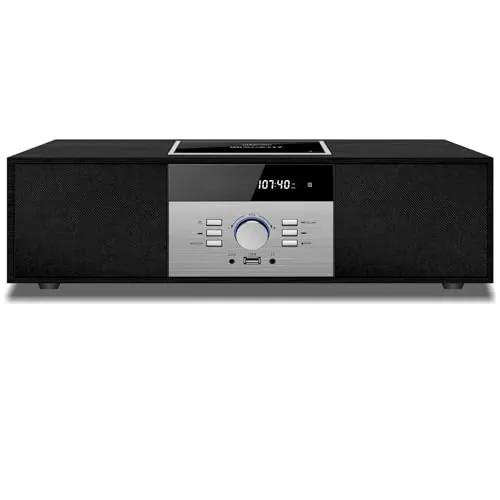 WISCENT - Reproductor de CD, 30 W RMS con transmisión de Audio Bluetooth, Reproductor de CD, Radio FM, USB, AUX, microcadena