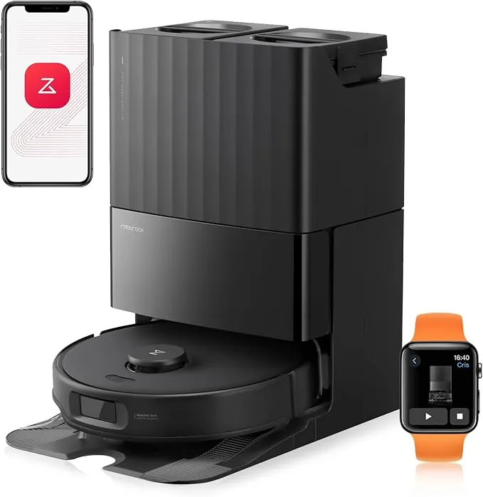 roborock Qrevo Edge S5A Robot Aspirador y Fregasuelos 18.500 Pa, Sin Enredos, FlexiArm Cepillo Lateral y Mopa, Lavado con Mopa de Agua Caliente y Autolimpieza, Secado con Aire Caliente,Negro