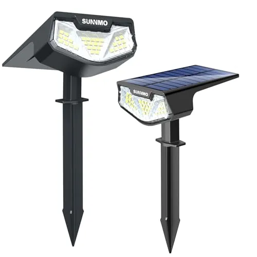 SUNNMO Luces Solares LED Exterior Jardin, 2 Piezas Focos LED Exterior Solares Jardin Potentes 32LED 3 Modos de Luz, Impermeable IP65 Lamparas Solares Lampara Foco Luz Solar Exterior Jardin Luz Fría