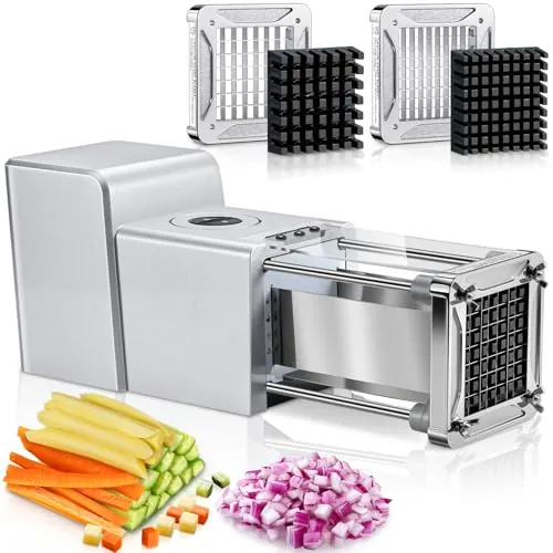 Sopito Cortador de Patatas Fritas, Profesional Eléctrico Cortador de Patatas Acero Inoxidable con Hoja de 12 mm y 9 mm