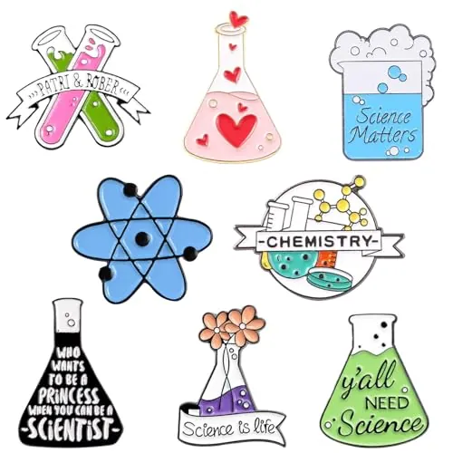 8 Piezas Pin Estética Química Broches, Pin Broches para Mochilas Laboratorio, Pin Solapa Regalos Laboratorio Esmalte, Patrón De Elemento Científico, para Clip En Mochila, Chaqueta
