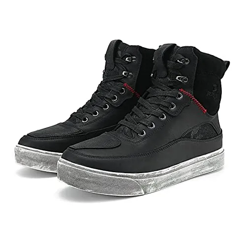 Botas Moto Hombre de Cuero, Zapatillas de Motocicleta, Zapatos de Calle Transpirables, Reforzados con Soporte el Tobillo, Suela Antideslizante, Almohadilla de Cambio 45