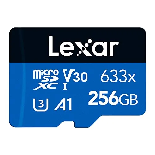 Lexar 633x Tarjeta Micro SD 256GB, Azul | Tarjeta Memoria microSDXC UHS-I, Adaptador SD, hasta 100 MB/s de Lectura, A1, C10, U3, V30, LMS0633256G-BNAAA