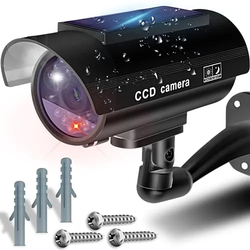 Retoo Cámara Falsa Solar con LED, Imitación Realista de CCTV, Resistente al Clima, Instalación Fácil en Interior y Exterior