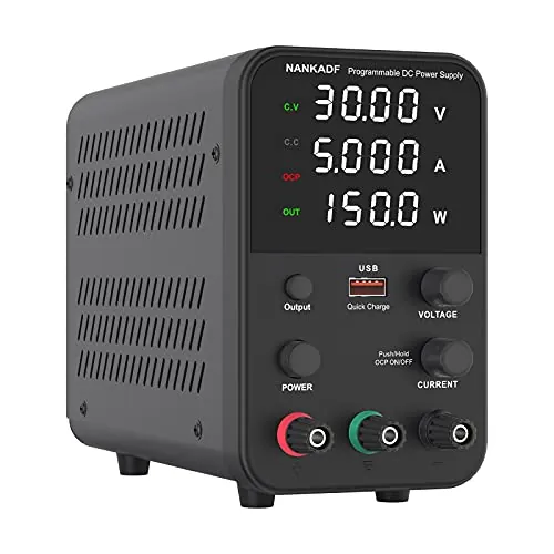 Fuente de alimentación conmutada DC (0-30V,0-5A) Ajustable, Fuente de Alimentación Laboratorio de 4 dígitos de Alta precisión, Fuente de alimentación Variable para Mesa de Laboratorio, Negro