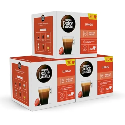 NESCAFÉ Dolce Gusto Lungo - Cápsulas de Café, 90 Cápsulas (3 x 30) - Café Espreso - Intensidad 6 - Originales para Cafetera de Dolce Gusto