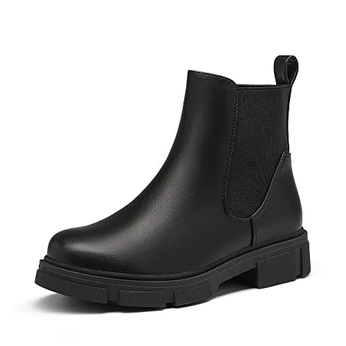 DREAM PAIRS Botas Tacón Grueso Mujer,Negro,41 | Upper PU mate, suela TPR gruesa, agarre antideslizante, forro jersey transpirable.