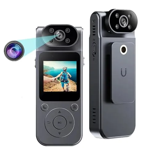 TKMARS Cámara de acción 4K WiFi Mini Bodycam 170° gran angular de vídeo, lente giratoria de 180°, batería de 1400 mAh, cámara portátil para exteriores con clip trasero para deportes, viajes