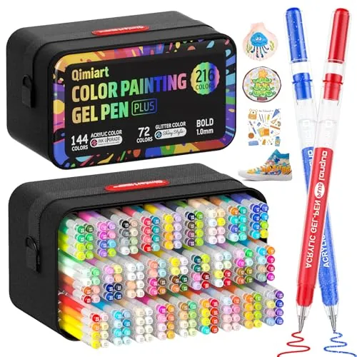 TrendGate 216 bolígrafos Acrílicos de Gel, 144 Acrilicos + 72 Purpurina