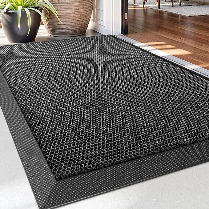 DEXI Felpudo Entrada Casa 60 x 90 cm, Alfombra Antideslizante, Atrapa Suciedad y Barro, Fácil de Limpiar, Impermeable Alfombrillas para Puerta de Interior y Exterior, Balcón, Jardín, Negro