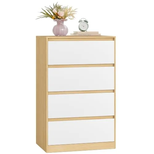 VASAGLE Colección Kailyn - Cómoda de 4 Cajones para Dormitorio, Armario de Almacenamiento, Mueble para Ropa, 40 x 60 x 97,4 cm, Estilo Moderno, Amarillo Almendra y Blanco LTS614YW01