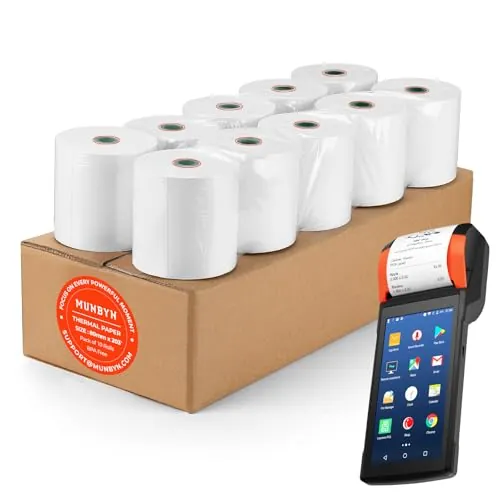 MUNBYN 10 Rollos Papel Térmico 80mm x 50mm - Alta Nitidez, Sin BPA, Compatible Universal para Impresoras Térmicas de Tickets (Supermercados, Restaurantes, POS)