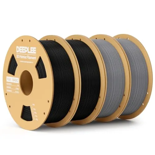 DEEPLEE PLA Basic 1.75 mm, Kit 4 Bobinas (2 Negro + 2 Gris) 4 kg. Precisión ±0.02 mm. Bobina Perfecta Sin Atascos. Ideal para Principiantes. Compatible con Impresoras FDM.