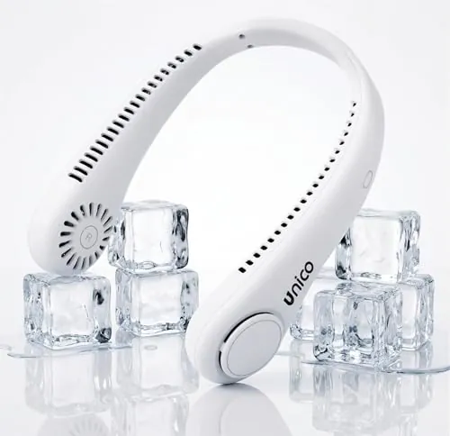 Unico Ventilador de Cuello, Mini Ventilador Portatil Sin Aspas, USB Recargable Bateria 1800 mAh con Ajustable 3 Velocidades