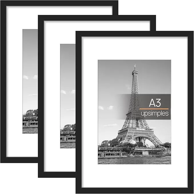 upsimples Marco A3 cm, Paquete de 3 Marcos de Fotos Para Colgar en la Pared 29.7x42 cm Negro, para Título Universitario, Poster, Puzzle